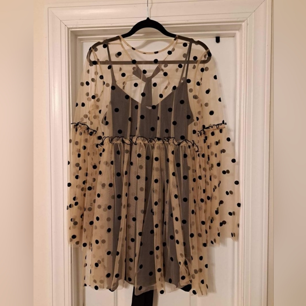 Asos Black and Cream Polka Dot Dress sz 12 NWT